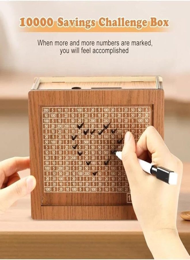 Waikbe Wooden Piggy Bank for Kids & Adults | ?1,00,000 Savings Challenge Money Box with Tracker | Cute Smart Coin Box, Gullak Saver & Decorative Gift Idea (Brown) - Image 2